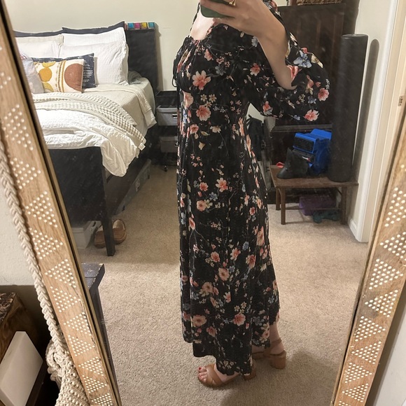 SHEIN Black Flowered Ruched Bust Midi Dress, Size L, NWOT - Picture 3 of 6